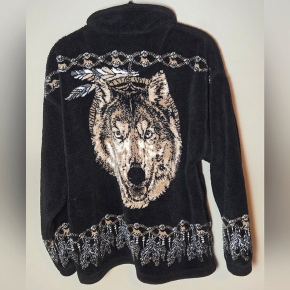 Vintage 90's Bear Ridge Wolf & Dreamcatcher Cabincore Rustic Fleece Jacket-Small - Picture 4 of 5
